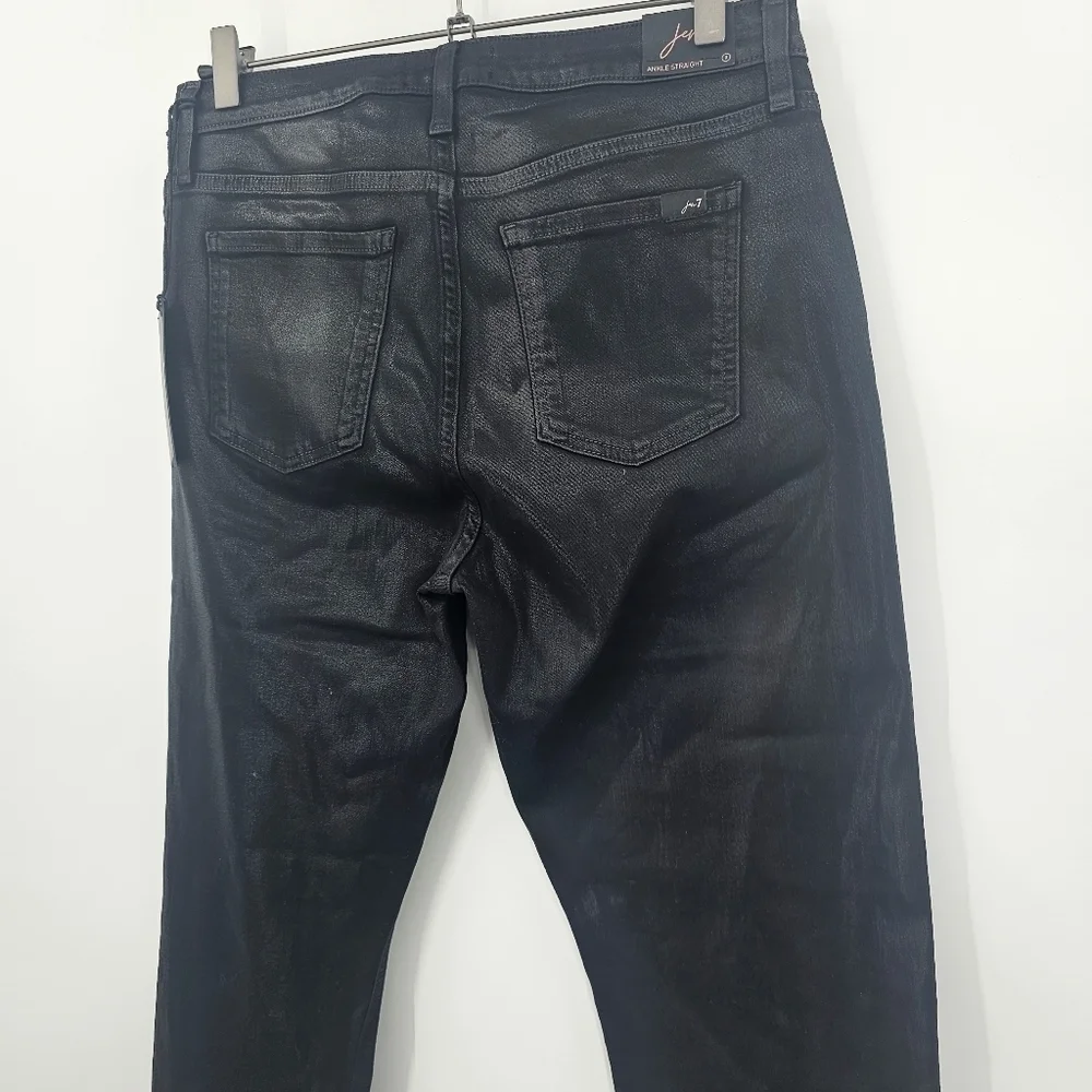 7 For All Mankind Jen7 Black Coated Ankle Straight‎ Jeans Size 8 NWT